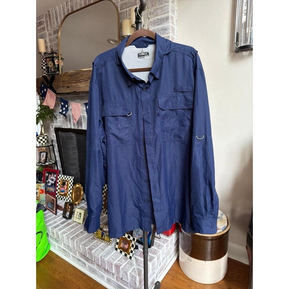 Habit long-sleeve solar-factor fishing shirt dual chest pockets blue 2XL